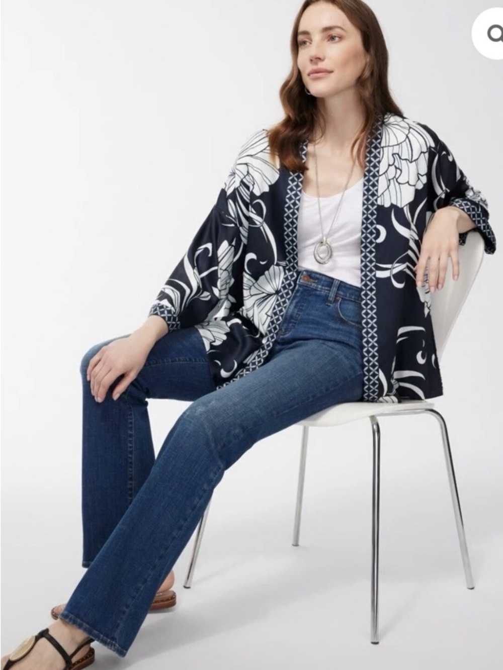 Chico's Navy White Covering Ruana Short Kimono NWOT - Picture 11 of 11